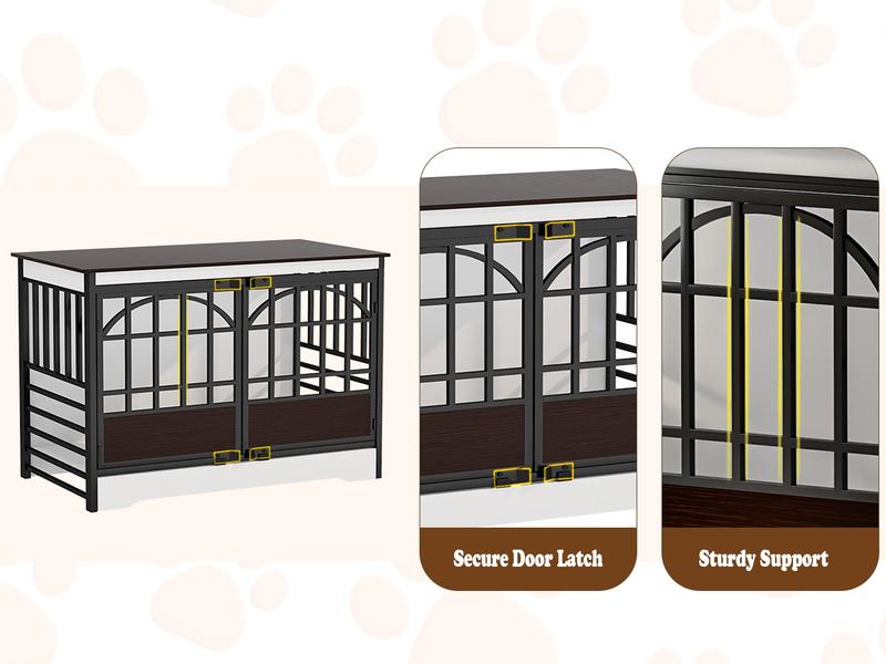 COZPAW Heavy Duty Dog Crate Furniture, 52 Inch Wooden Dog Kennel Indoor for XLarge Breed, Dog Crates for Large Dogs with Double Doors, Decorate as House TV Stand, End Table-White Brown