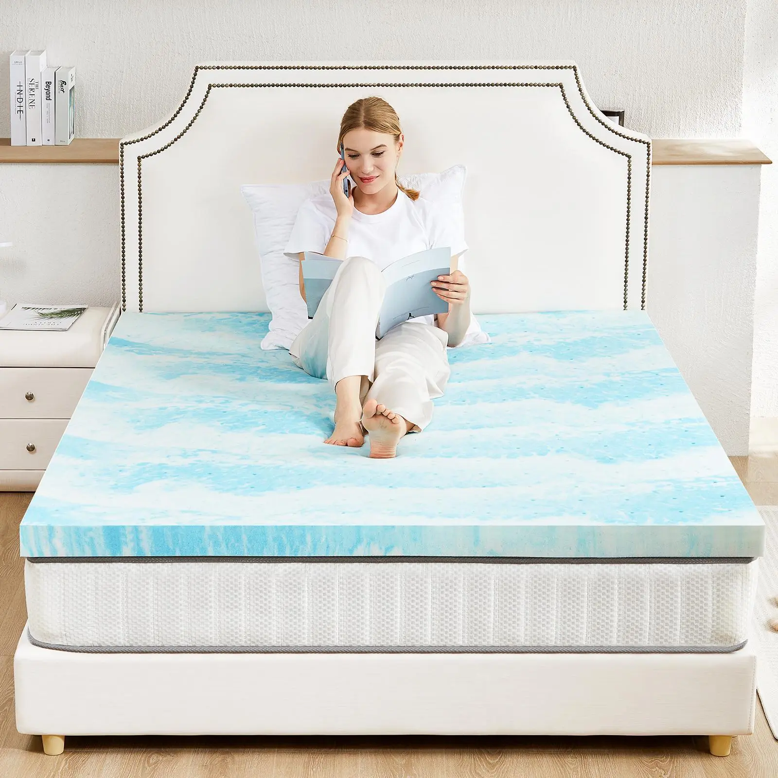 FurnishFlex Memory Foam Cooling Gel Swirl Infused Mattress Topper, Breathable, Soft, Washable, King Size, Breathable Mattress Pad for Enhanced Comfort