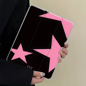 Girly Pink Star Y2K iPad Case Transparent Acrylic Hard Back Panel With Pencil Slot,Suitable for Ipad mini pro air. Scratch-resistant Ultra-thin Protective Case, Shock-resistant Full Cover Protective Case Suitable for Offices Schools and Homes