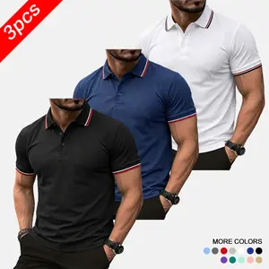 3-Pack Men’s Business Casual Polo Shirt with Contrast Stripes and Turn-Down Collar — Suitable for Office, Commuting, and Everyday Wear