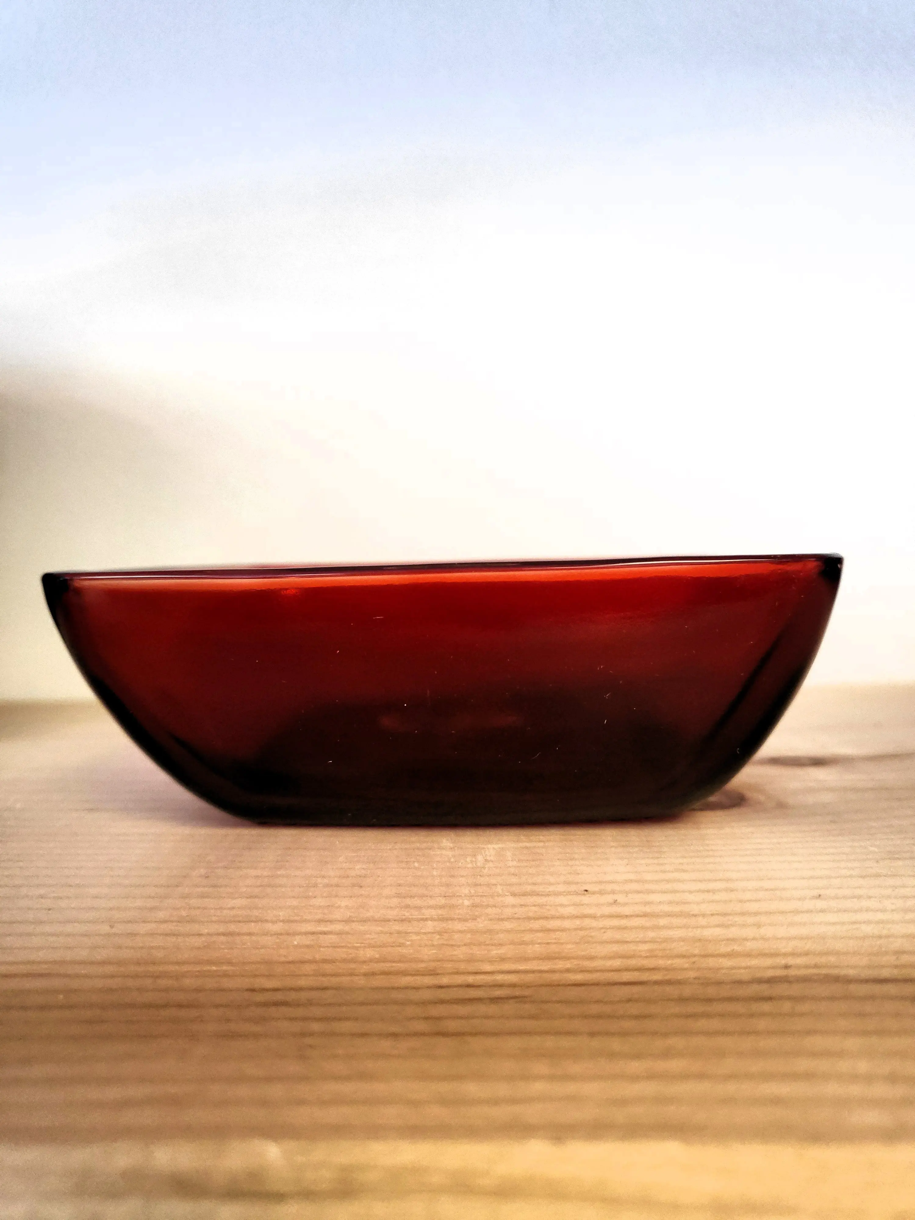 Vintage Royal Ruby Red Square Shape Anchor Hocking Glass Handled Snack Bowl - 1950s Mid-Century Kitchen Tableware, Approx. 5 Inches Diameter x 2 Inches Tall
