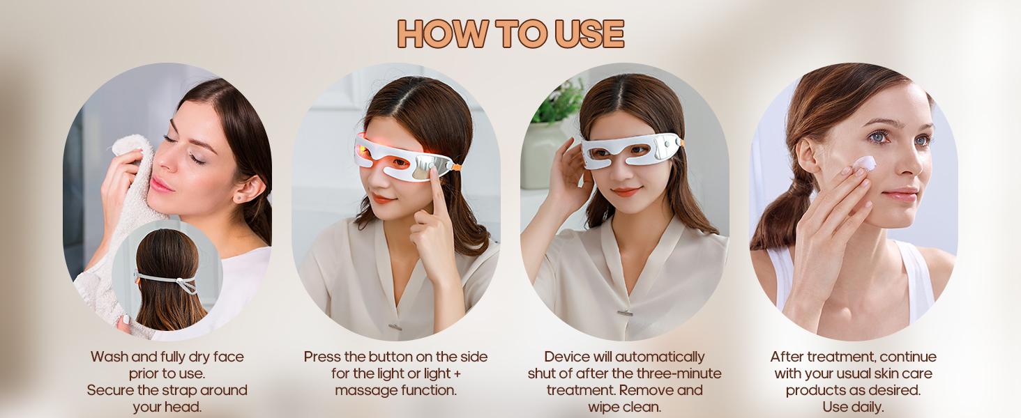 LED Red Light Therapy Eye Device,LED Light Therapy with Soothing Vibration, Adjustable Strap & Rechargeable LED Eye Mask,3 Modes Red Light Eye Mask for Skincare,Under-Eye Treatment & Rejuvenation,for Anti-Aging, Dark Circles and Wrinkles