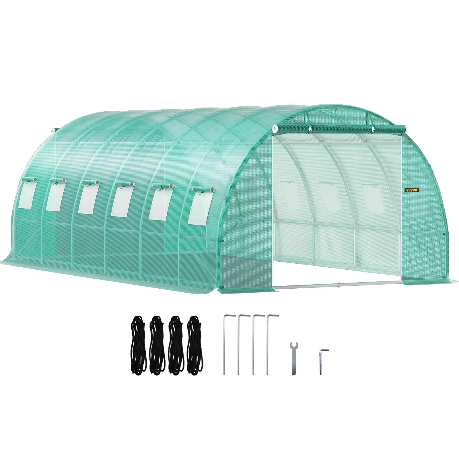 【Summerfinds】VEVOR Outdoor Metal Walk-in Tunnel Greenhouse Kit, Portable Hot House with 20x10x7 ft Max Size, Galvanized Steel Hoops, 3 Top Beams, 2 Zippered Doors, Diagonal Poles, Airflow Design for All Year Round Use