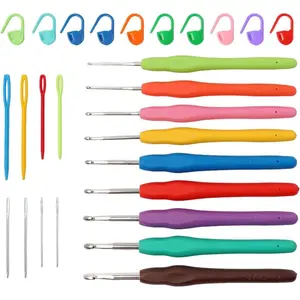 9PCS Ergonomic Crochet Hooks Set by Flickzo – Aluminum Crochet Hook Set with Soft Silicone Handles (2-6mm), Crochet Kit for Beginners with Crochet Tools & Knitting Accessories