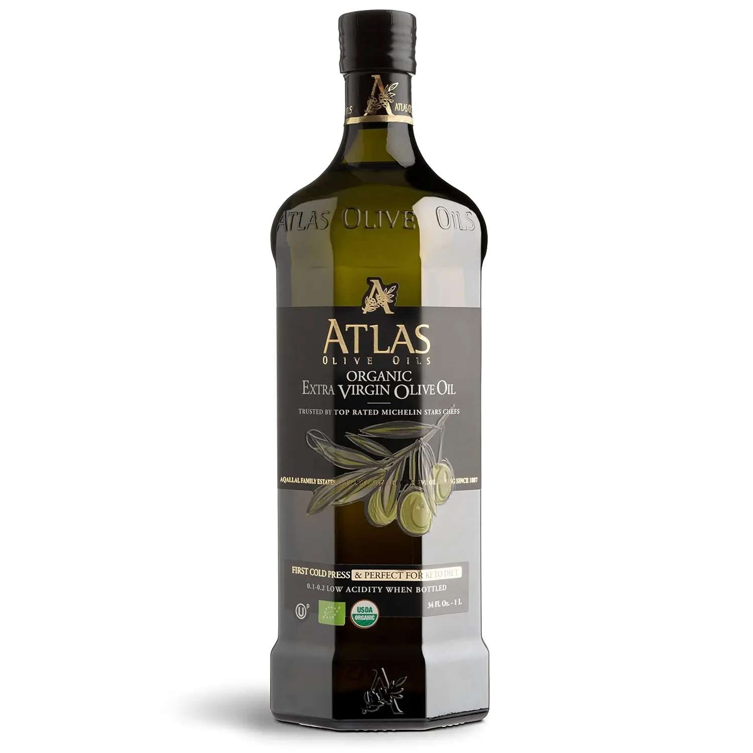 Atlas Organic Extra Virgin Olive Oil - Moroccan, High Polyphenol, 1L Cold-Pressed EVOO With High Smoke Point, Rich Flavor, Smooth Finish, Trusted By Award-Winning Chefs, Single Family Farm