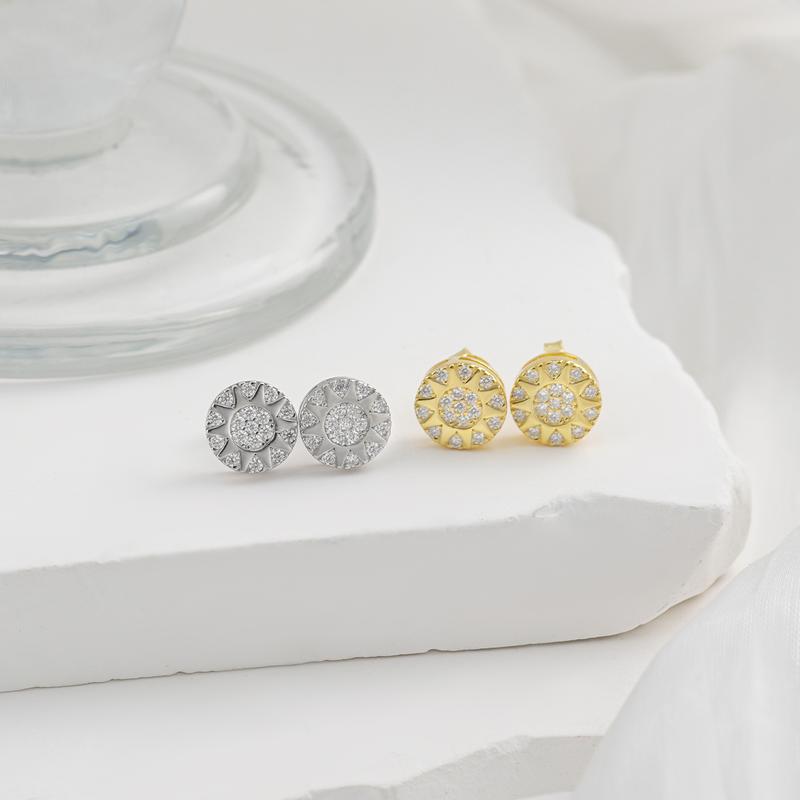 Delzzad Sunburst Glow Stud Earrings VVS Synthetic Moissanite S925 Studs Unisex Earrings Jewelry Perfect Birthday Mother’s Day Christmas Gift for Men Women Silver Earrings Golden Earrings Wedding Set