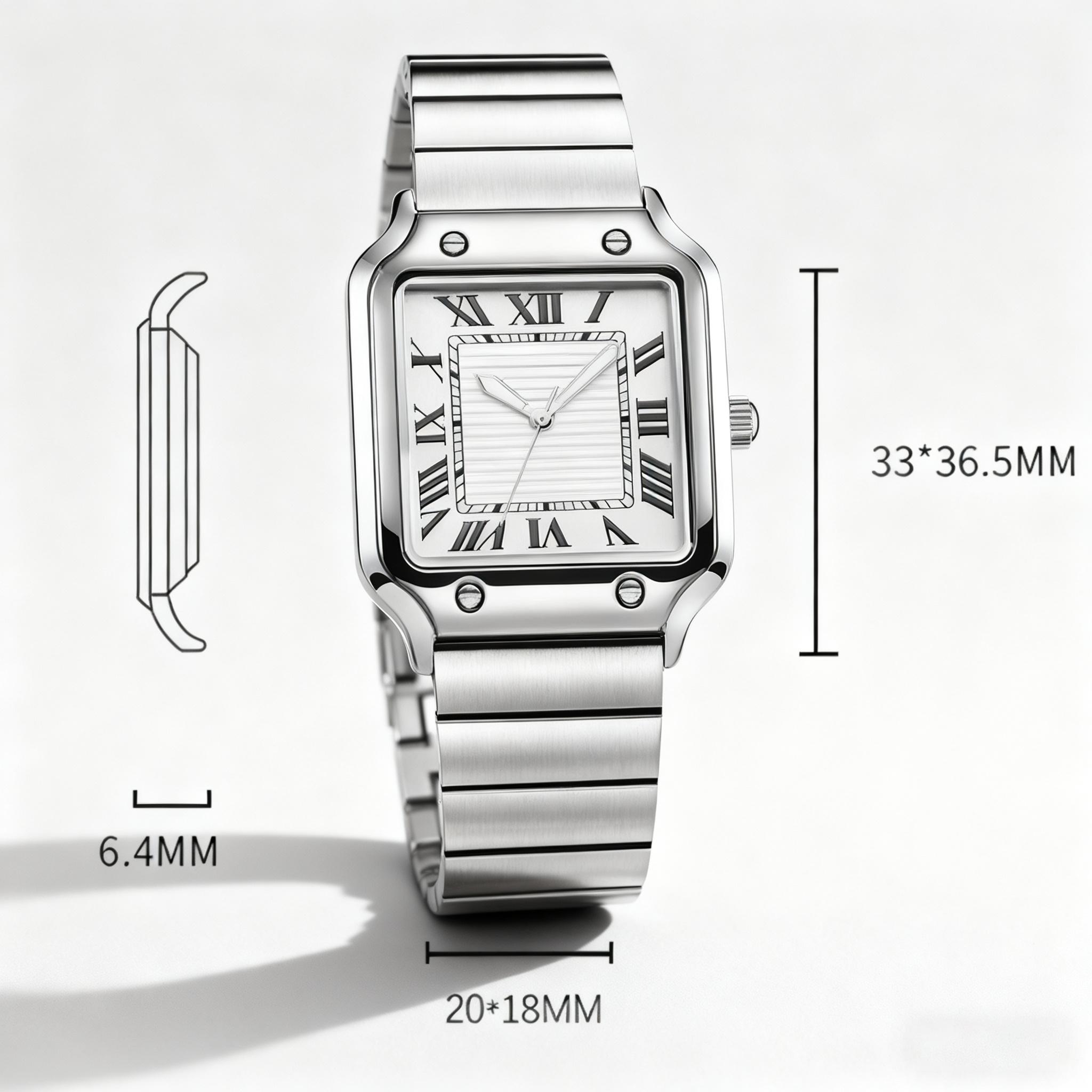 Men's Square Face Watch with Roman Numerals, Casual Analog Wristwatch