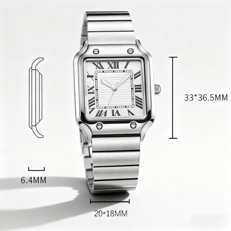 Men's Square Face Watch with Roman Numerals, Casual Analog Wristwatch