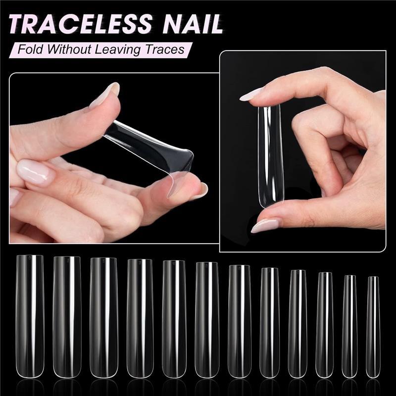 Extra Long Square Full Cover Nail Tips 240PCS XXXL Clear 12 Sizes Tapered Square Press on Fake Nails for Acrylic Nails Salons Home DIY with Box