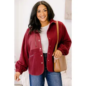 New Chapters Jacket, Burgundy - Cozy Fleece with Classic Collar & Snap Buttons for Easy Layering