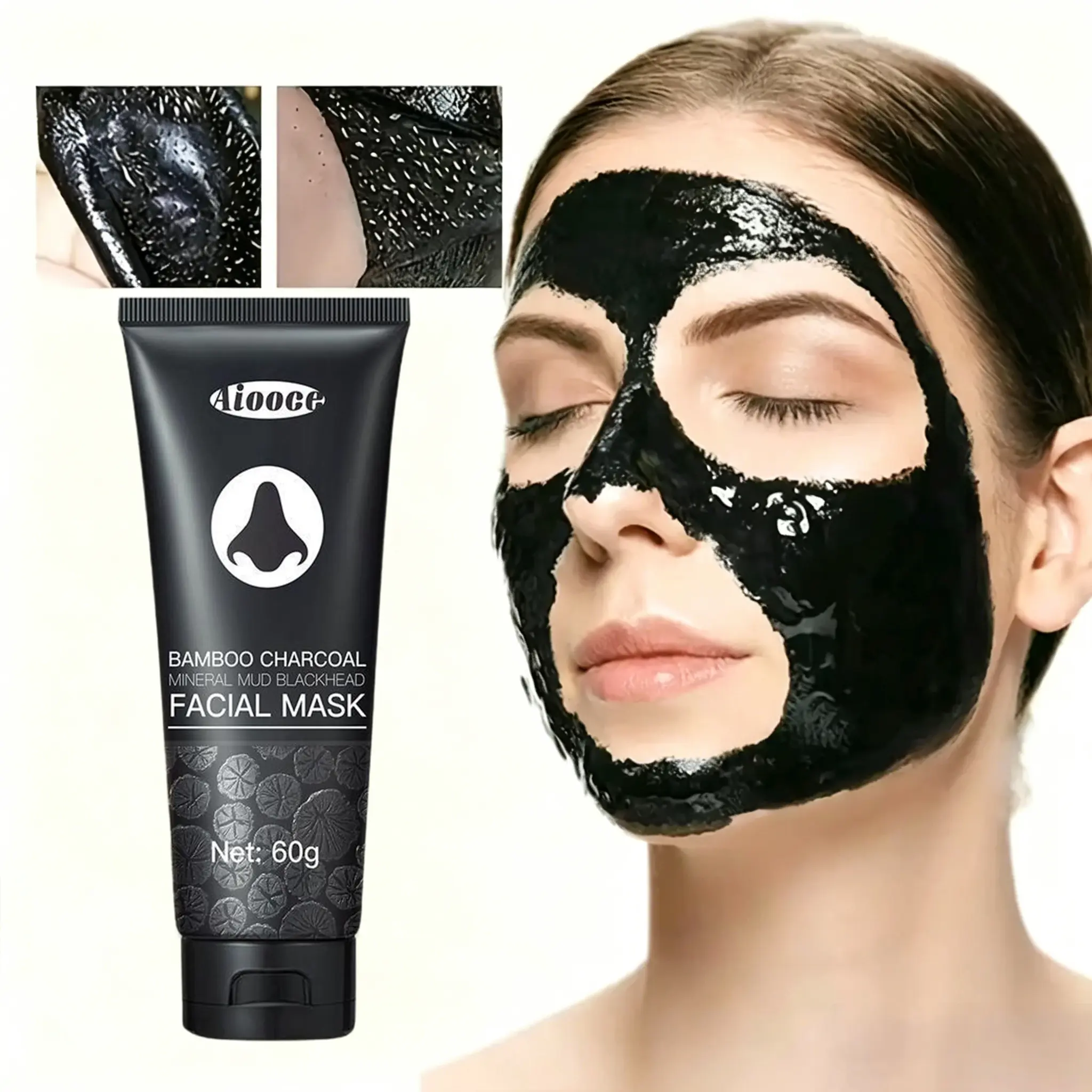 Bamboo Charcoal Blackhead Remover Mask 60g - Gentle Face Care Product, Smooth Pore Cleansing, Purifying Exfoliating, Hydrating Moisturizer for Radiance, Peel Off Face Masks