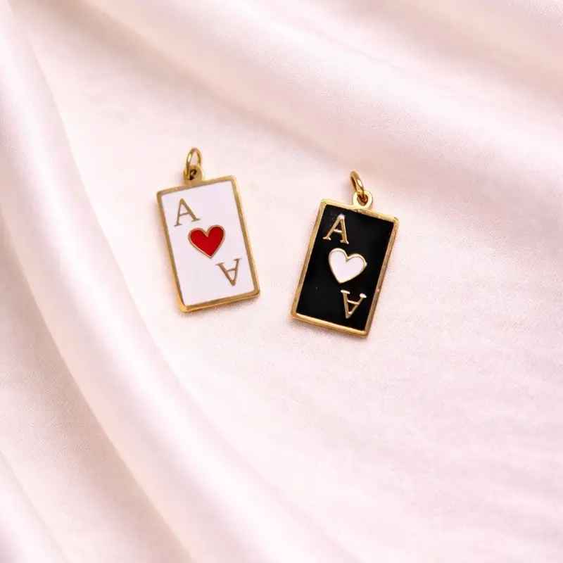 Playing Cards Matching Relationship Charm Set - Gold Plated Ace of Hearts & Ace of Spades Charms for Couples
