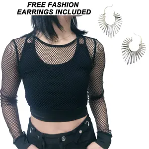 Women's Fishnet   Crop  Stylish See-Through Party Mesh Shirt Ideal for Festivals Front  Cardigan Pullover Sheer Lace Floral