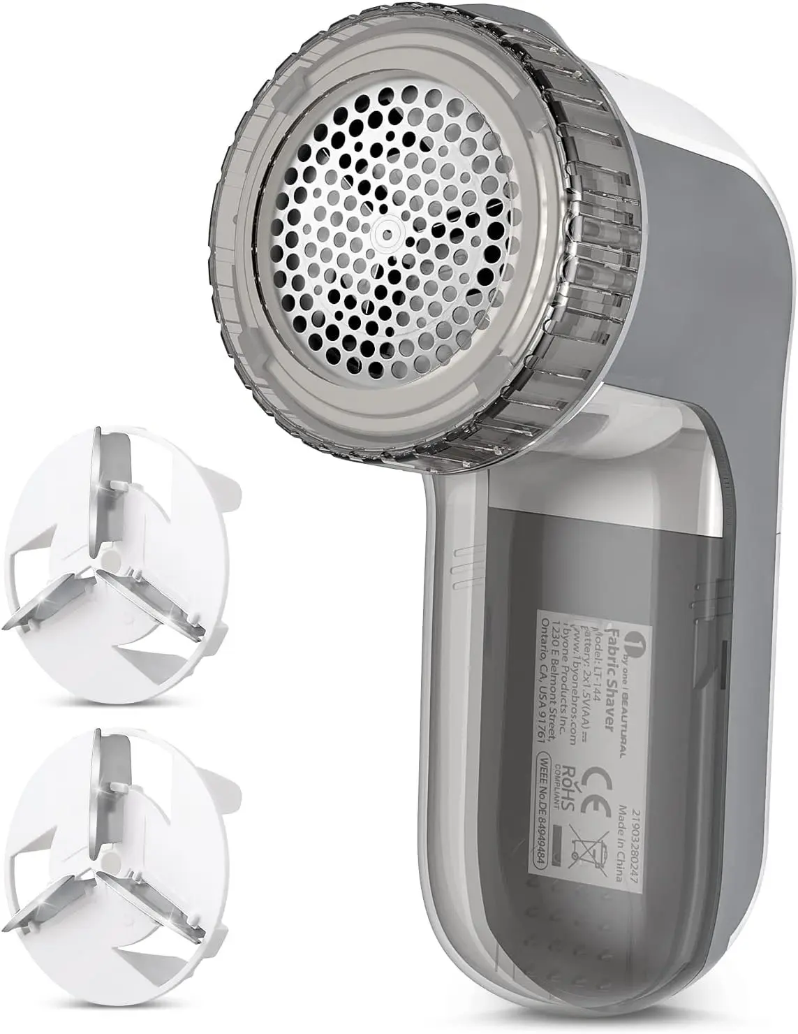 Fabric Shaver and Lint Remover, Sweater Defuzzer with 2-Speeds, 2 Replaceable Stainless Steel Blades, Battery Operated, Remove Clothes Fuzz, Lint Balls, Pills, Bobbles Gray