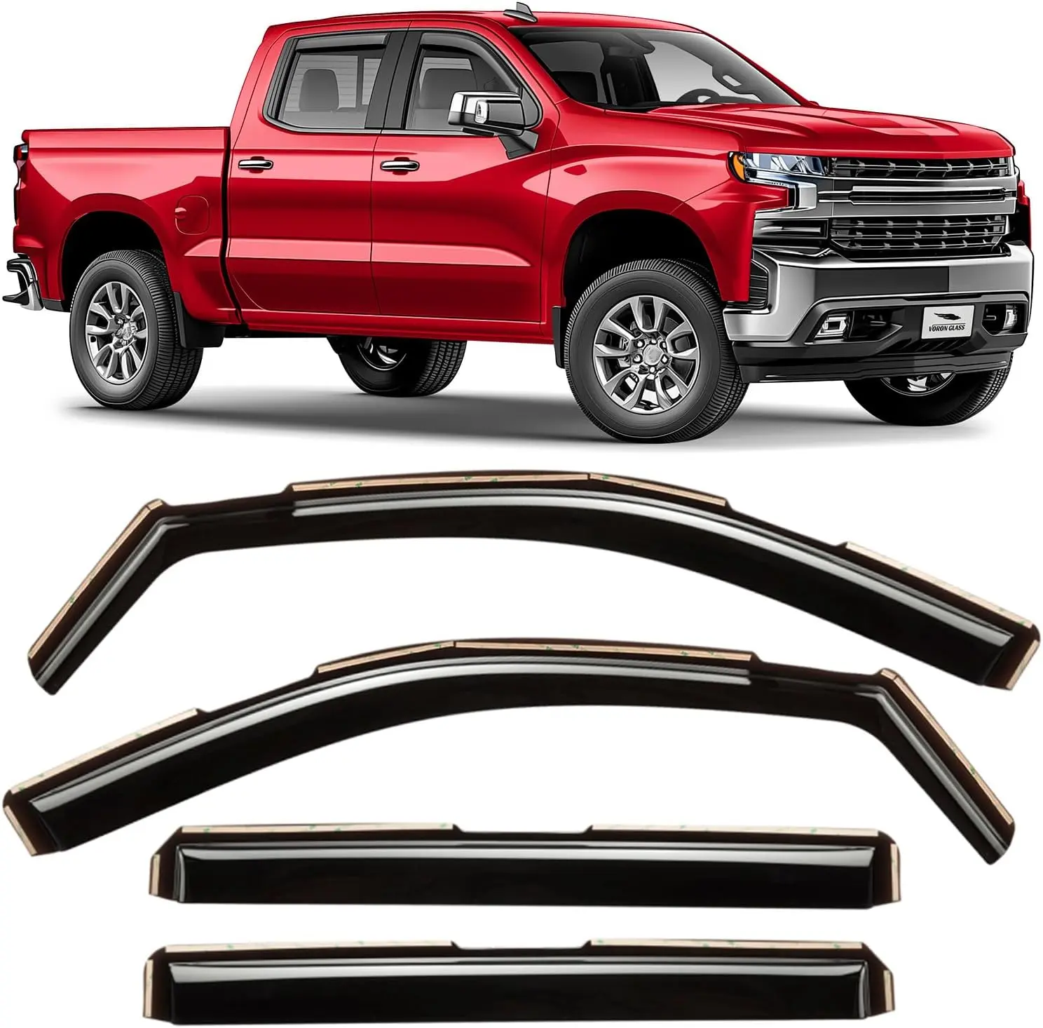 In-Channel Rain Guards for Chevy Silverado 1500 & GMC Sierra 1500 Crew Cab 2019-2026, Extra Durable Window Deflectors, Vent Visors, 4PCS - 220089