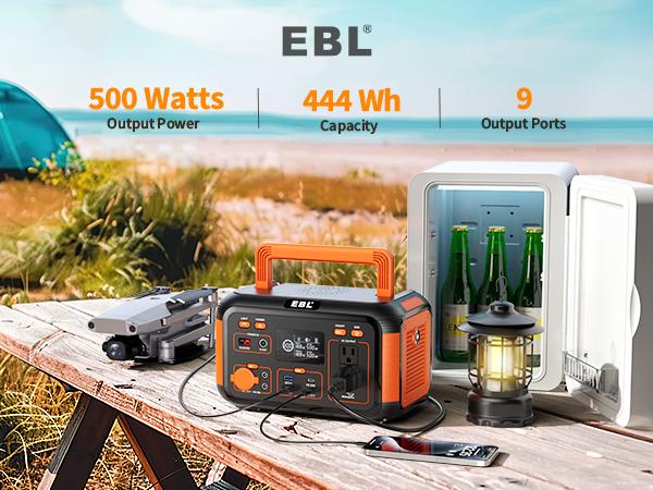 EBL 500W Portable Power Station | 444Wh Solar Generator for Camping, Home & Emergency Backup