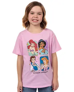 Disney Princess Shirt Girls' Express Yourself Character Portraits Crewneck Tee