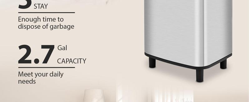 2.7Gal Smart Sensor Trash Can – Hands-Free Motion-Activated Lid, Slim Design for Kitchen/Bath/Office – Easy Clean