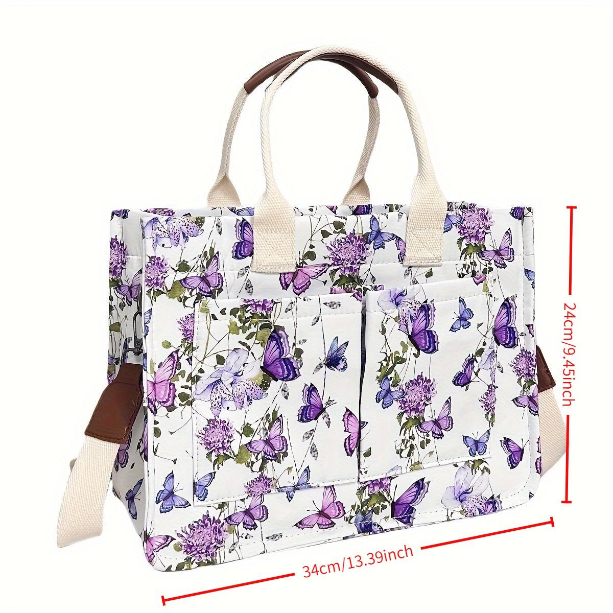 Butterfly Print Computer Handbag Large Capacity Multi-Pocket Women's Crossbody Bag Waterproof College Style Work Travel Daily Bag Durable & Practical new style fashionable shoulder bag