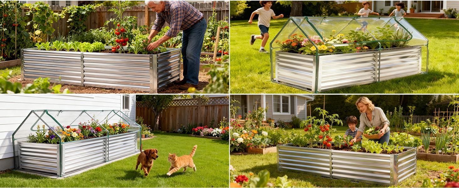 Outdoor Raised Garden Bed with Waterproof Cover for Growing Vegetables, Cold-Resistant Planter Box Kit with Large Screen Windows for Herbs & Flowers, 6x3x2ft Outdoor Raised Garden Bed with Waterproof Cover for Growing Vegetables, Cold-Resistant Planter Box Kit with Large Screen Windows for Herbs & Flowers, 6x3x2ft