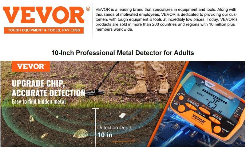VEVOR Metal Detector for Adults & Kids, Waterproof Search Coil with High Accuracy Pointer Display, Adjustable 38''-49'' Gold Detector, Lightweight Aluminum Stem for Detecting Gold Treasure