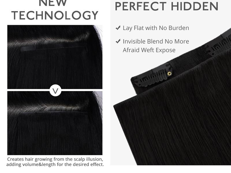 WENNALIFE Invisi Edge Clip in Hair Extensions Seamless Invisible Natural Straight Real Human Hair Chocolate Brown to Caramel Blonde