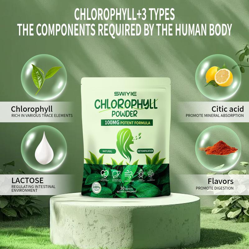 Swiyie Chlorophyll 100mg Potent Formula - 30 Pack Mint flavor  of Edible Healthcare for Body Odor, Skin Clarity & Liver Support, Plant-Based, Sugar-Free