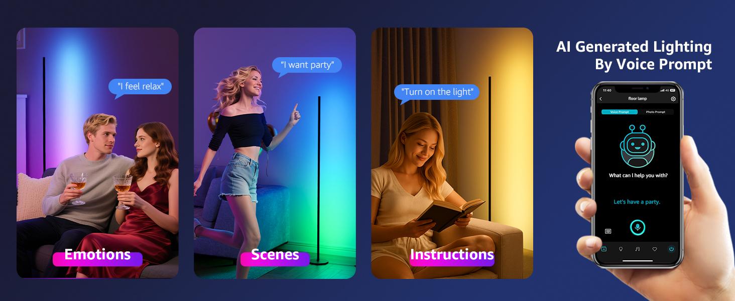 Lepro OE1 AI Smart Floor Lamp, LED RGBW Corner Lamps Compatible with Alexa