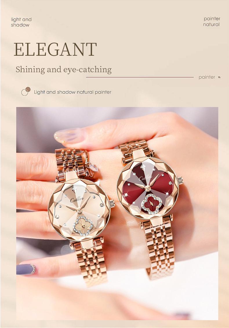 Elegant luxury women’s watches with a four-leaf clover diamond dial, water-resistant and scratch-resistant, featuring an adjustable strap and a fashionable design. Suitable for wearing on all occasions perfect Mother’s Day gift for your wife or mom.