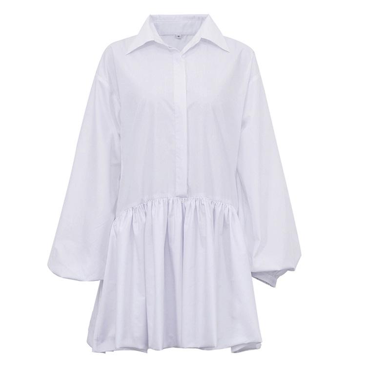 Uoozee Mini Shirt Dress, Puff Sleeves, Buttons, Solid Color, Lapel Casual Women's Summer Leisure Wear Basic Comfortable Ladies Simple Short Long Sleeve Shirt Dress Suitable for Dating, Daily Leisure, Party Springtok Womenswear