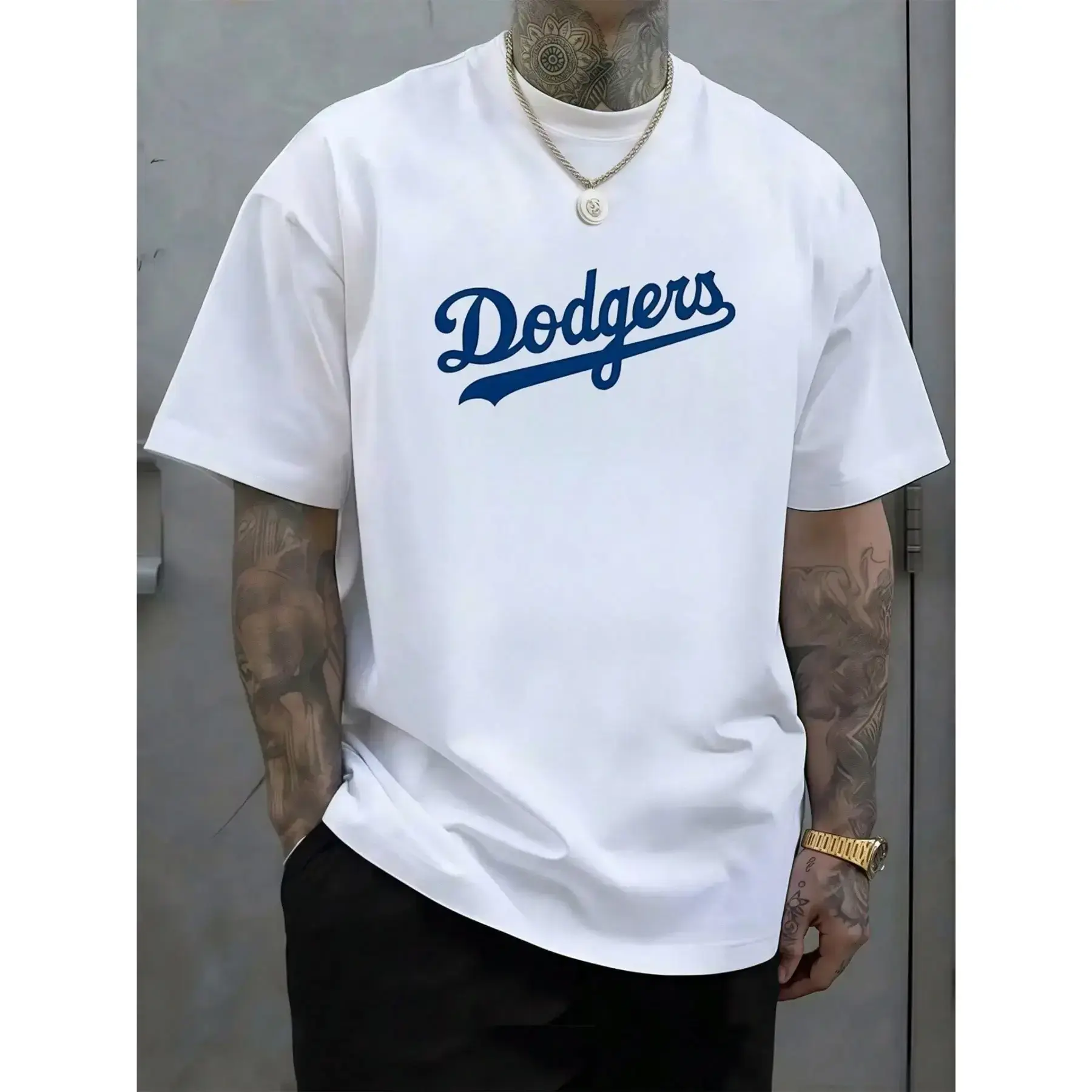 Men's Athletic Graphic Loose-Fit Short-Sleeve Round Neck T-Shirt - Blue Baseball-Style Casual Sports Tops, Soft Breathable Streetwear, Sporty Vintage-Inspired Summer Top, Sporty Sports Tops