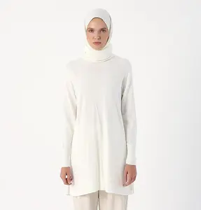 Modest Muslim Women's Long Turtleneck Tunic - 94017 Ecru
