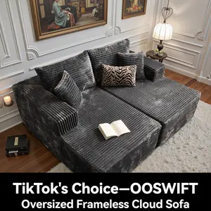 【March Clearance Price】OOSWIFT 75-Inch Extra Large Cloud Lounge Sofa Bed, Oversized Two-Seater Chaise with Corduroy Fabric, Modular Sofa Bed, No-Assembly Multi-Function Daybed, Modern Fluffy Lounge Chair