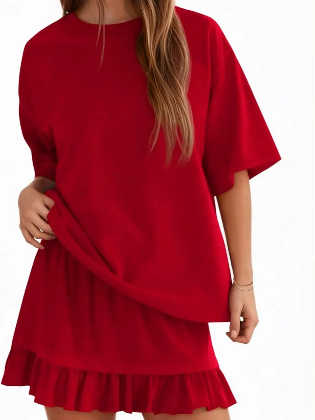 Yousify Women's 2 Piece Skirt Set Summer Vacation Outfits Short Sleeve Crewneck Top & Casual Mini Skirt for Easy Styling,summeroutfits,vacationoutfits,bathingsuitwomenset,beachoutfits