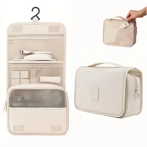 Waterproof Folding Toiletry Bag, 1 Count Multi-functional Travel Cosmetic Organizer Large Capacity Portable with Mesh Pockets and Zipper Closure