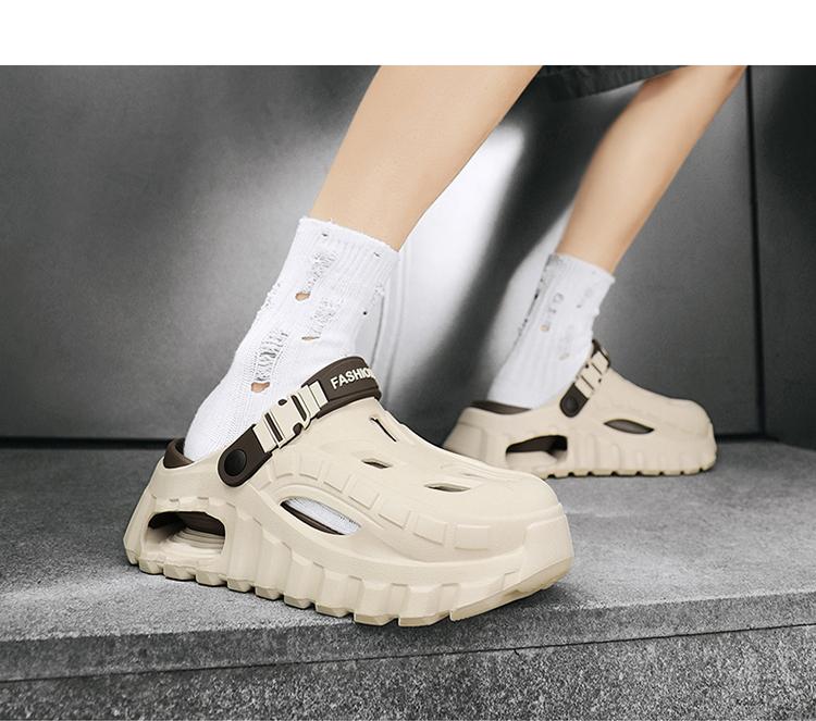 Men's Summer Slippers Outdoor Teenagers Thick Sole Height Increasing Driving Dual Use Closed Toe Cool Hollow Shoes