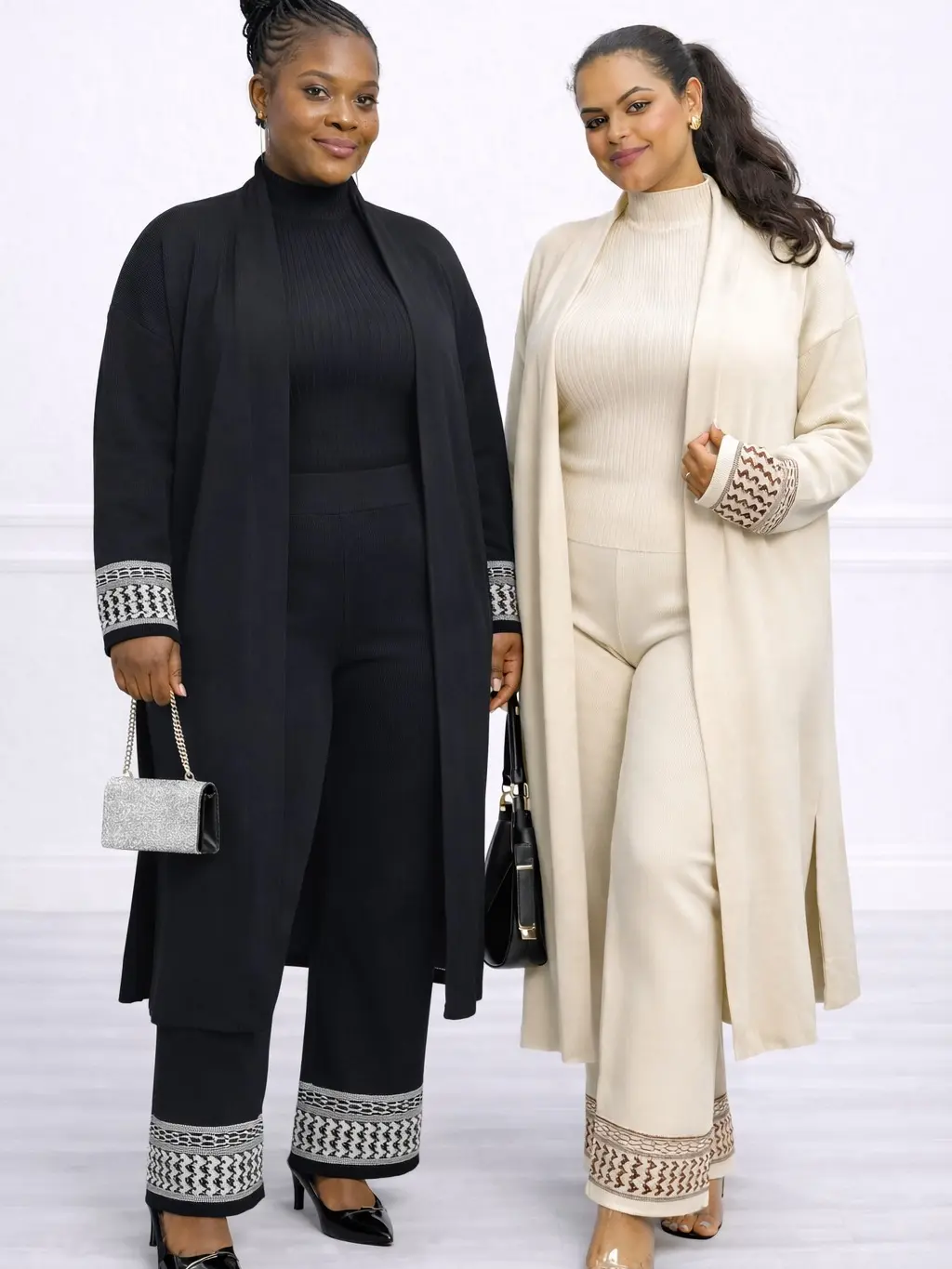 Ribbed Knit 3-Piece Lounge Chic Set (Top + Pants + Long Cardigan)