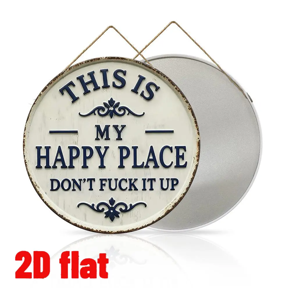 8x8 in Farmhouse Metal Plaque - Vintage Plaque Decor with "This is My Happy Place" Quote, Rustic Design Flat Decorative Sign, Bedroom & Kitchen Home Decor Supplies Door Art, Home Supplies