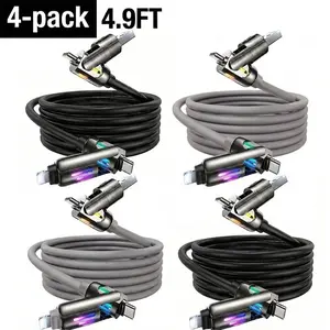 One Cable for Everything! 4-in-1 240W Super Fast Charger Cord - Multi-Functional USB C / Lightning / USB A Port for Car, Office & Travel - 4.9FT Long Tangle-Free LED Data Cable for All Your Devices portable charger