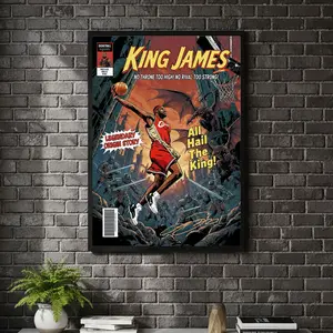 [ SPORT UNFRAMED - SALE UP TO 45% ] LeBron King James Comic Style Basketball Poster Power Graphic Wall Art