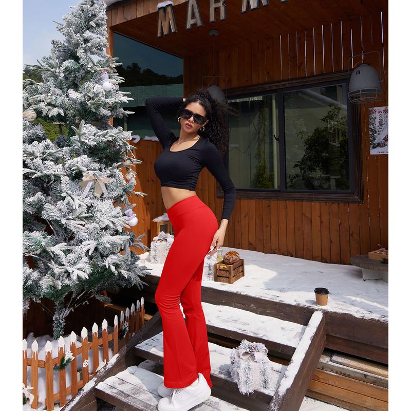 OQQ Women's 2 Piece Flare Leggings High Waist V Shirring Seamless Butt Lifting Tummy Control Wide Leg Gym Casual Workout Yoga Pants