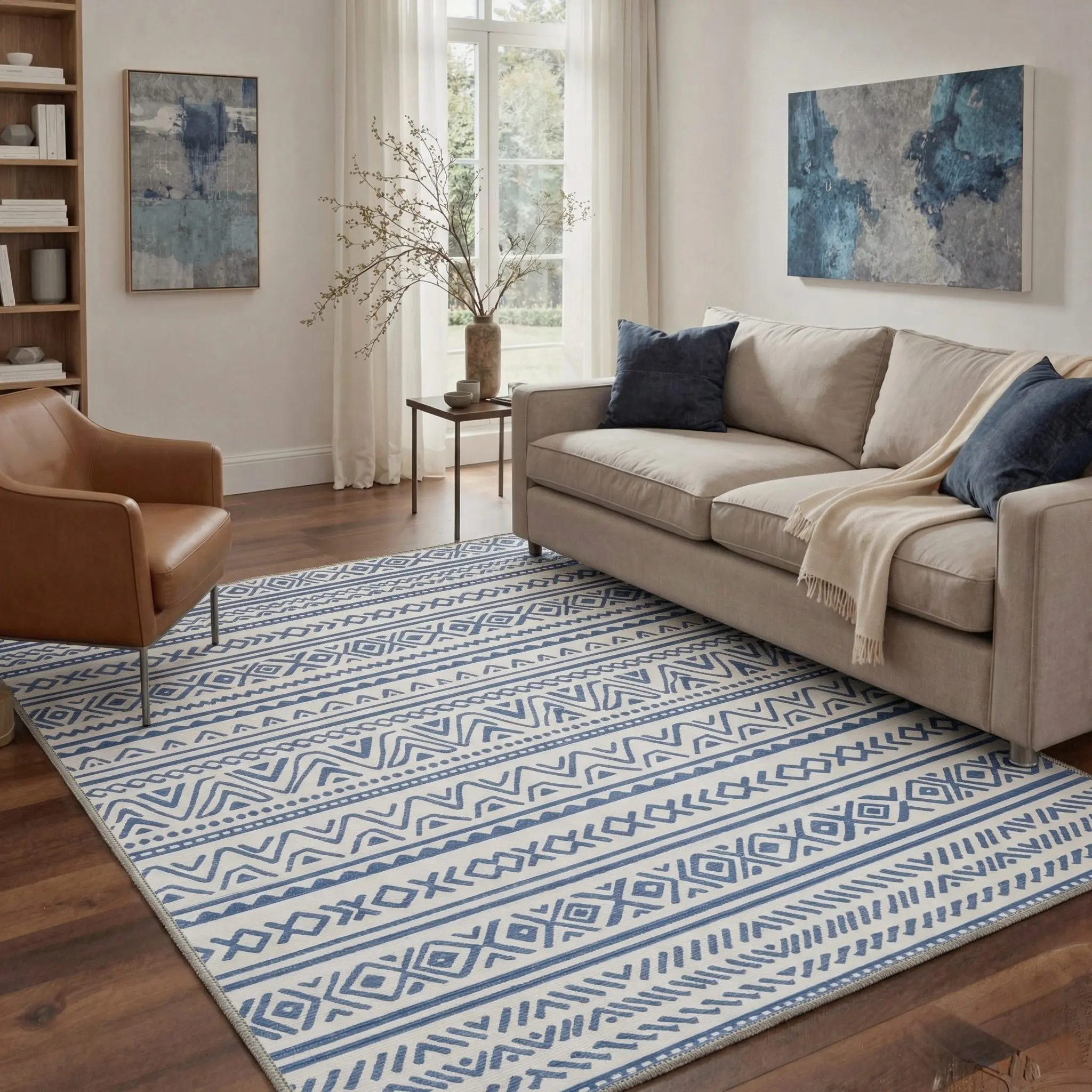 【Back To School】GENIMO Area Rug – Pet Friendly, Non-Slip, Machine Washable Carpet, Soft Floor Rug, Stylish Home Decor for Living Room, Bedroom, Hallway ,ARB1965-INDIGO