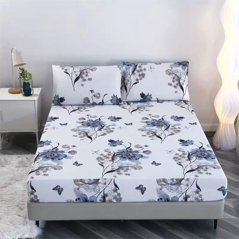 3pcs Bedding Set (includes 1 Fitted Sheet + 2 Pillowcases), Soft Polyester Fiber, Comfortable for Home Bedroom & Guest Room, All Seasons, Comfy Bed Sets, Bedsheet Set, Bed Sheets Set, Bedding Essentials