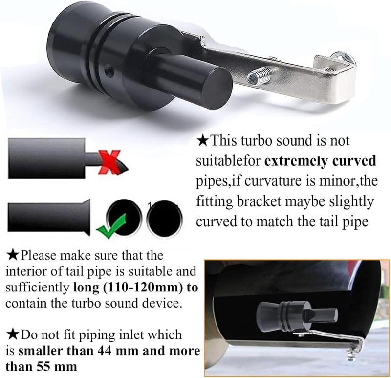 2PCS Car Turbo Whistle XL Size Aluminum Alloy Universal Sound Exhaust Muffler Pipe Whistle for Car Roar Make Black