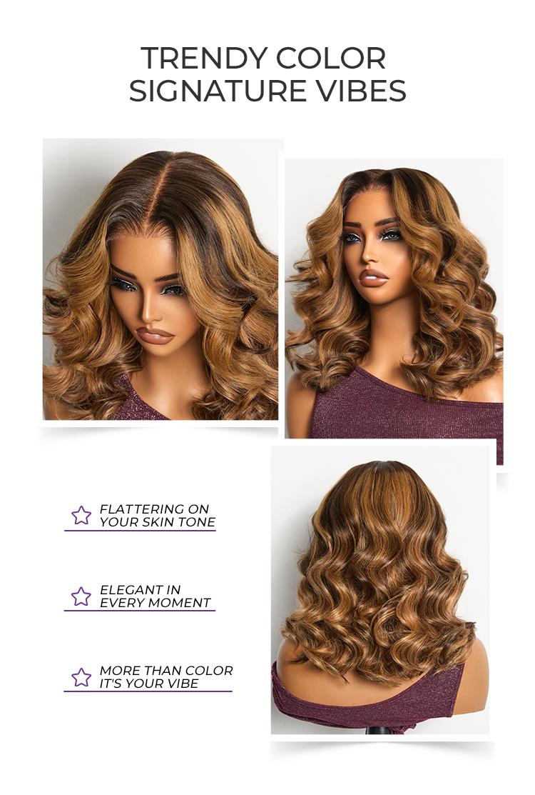 【LIVE】Sun-Kissed Warm Tone Brown with Blonde Highlights 180% Density Loose Wave Glueless 5x5 Closure Lace Wig Pre-Cut Lace
