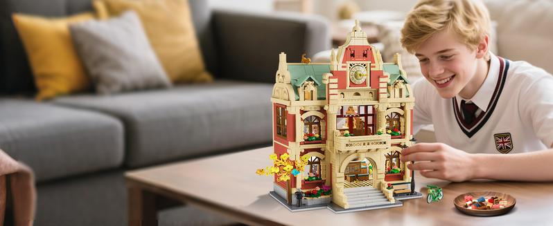 University Club House Building Set with Light,1629PCS City Campus Architecture Model with Painting Drama Baking Music Club, Home Decor Construction Building Block Gift for Adults Boys Girls 12+