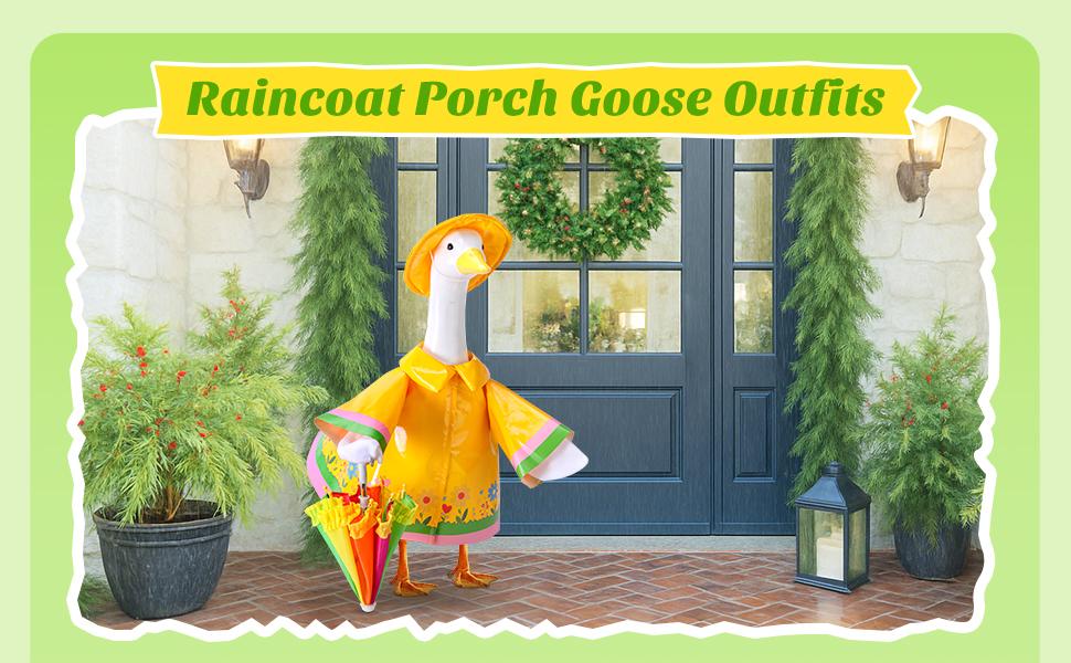 3 Pcs/Set Raincoat Porch Goose Outfits, Summer Lawn Goose Statue Raincoat Costume, Yard Goose Clothes Raincoats Umbrella Hat Outfit for 23" Statue Patio Garden Decoration