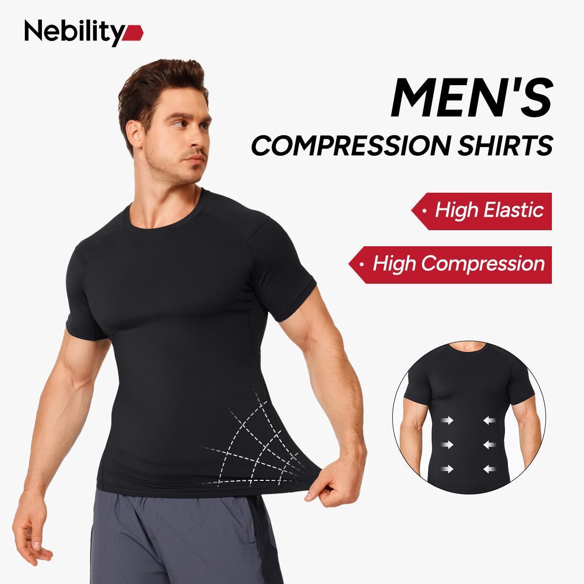 【Clearance】Nebility Men's Athletic Compression Short Sleeves Shirts High Elastic & Compression Wicking Workout Shirts for Enhanced Performance Summer Active Wear