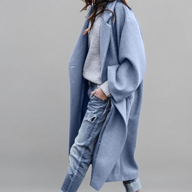 Chouyatou women's autumn and winter casual mid-length coat notch lapel single-breasted wool trench coat