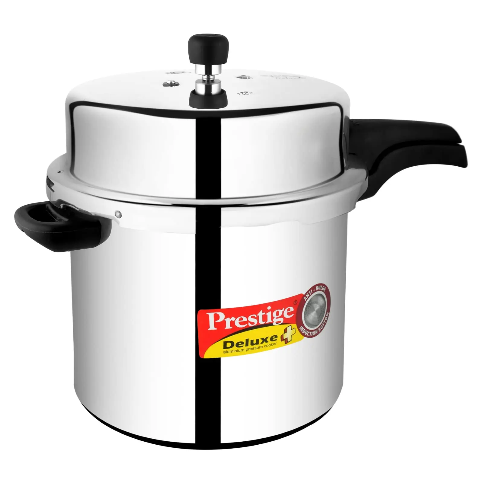 Prestige PRDAPC12 Medium Deluxe Plus New Flat Base Aluminum Pressure Cooker for Gas and Induction Stove Silver - 12 Litres